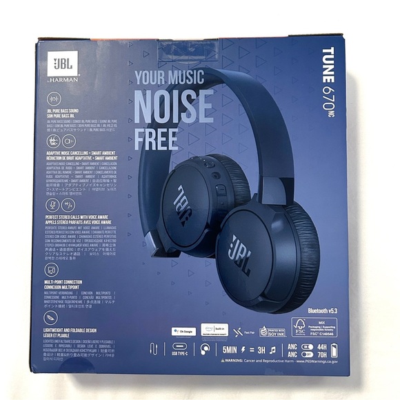 JBL Tune 670NC Bluetooth Wireless On-Ear Headphones Blue - Picture 2 of 4